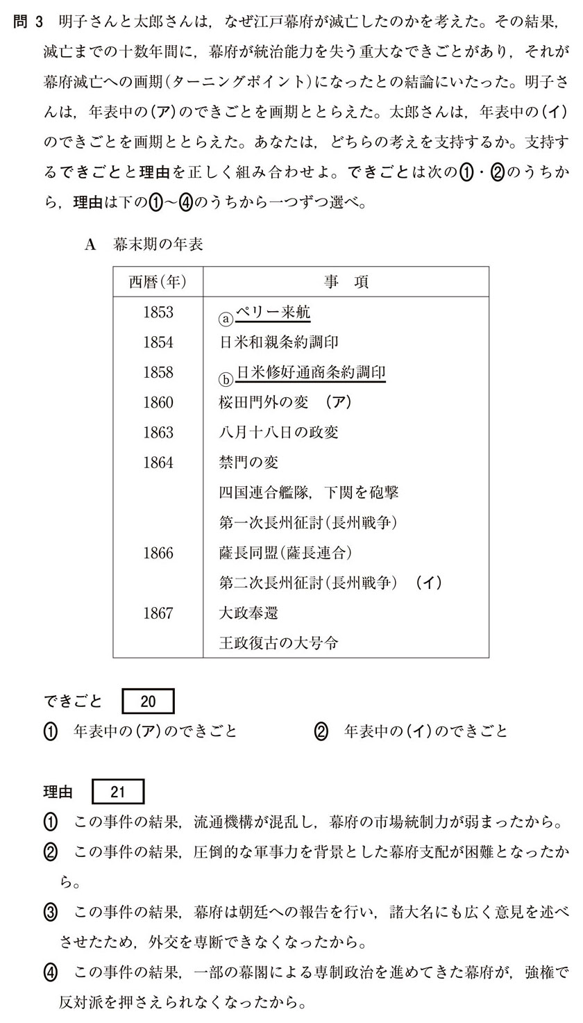 新しいタイプの問題例（日本史）